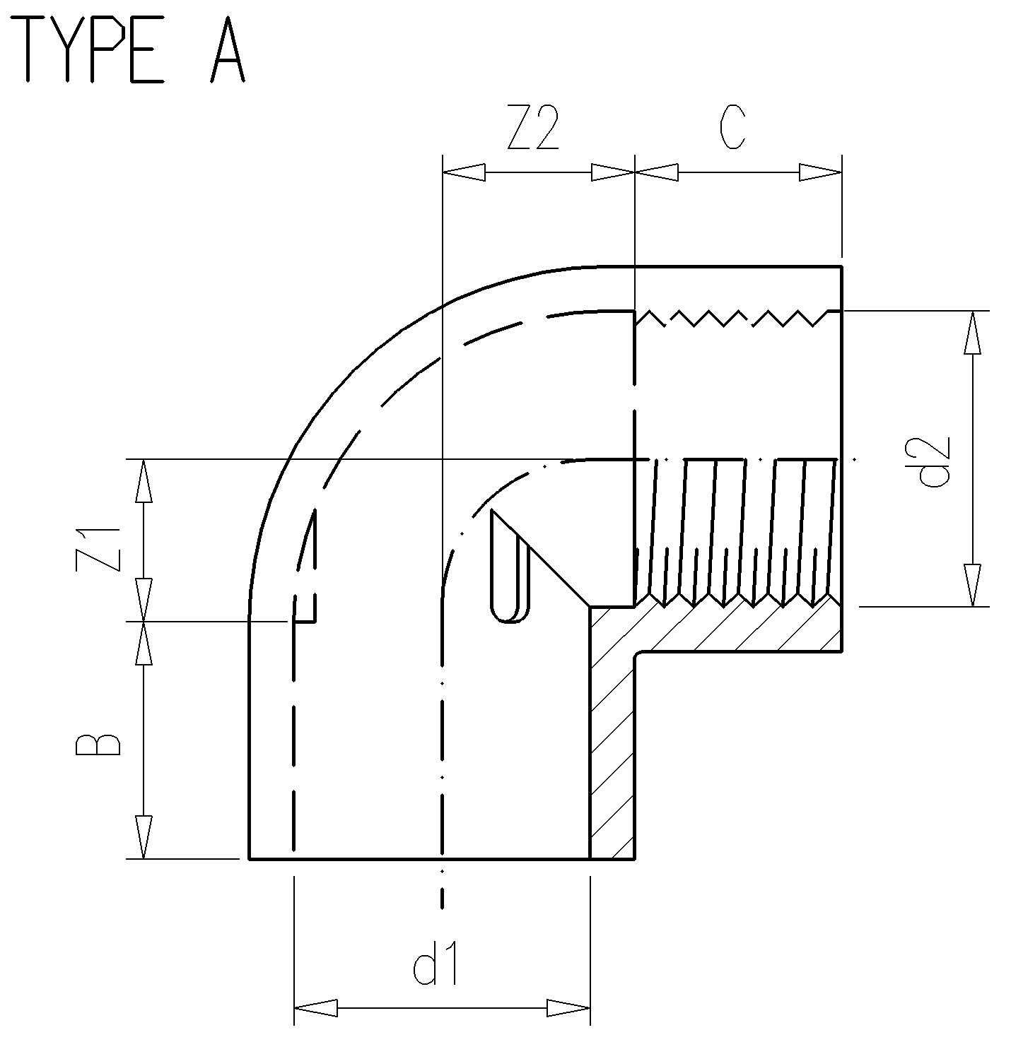 2.35 Угольник 90° PVC-U внутренняя резьба